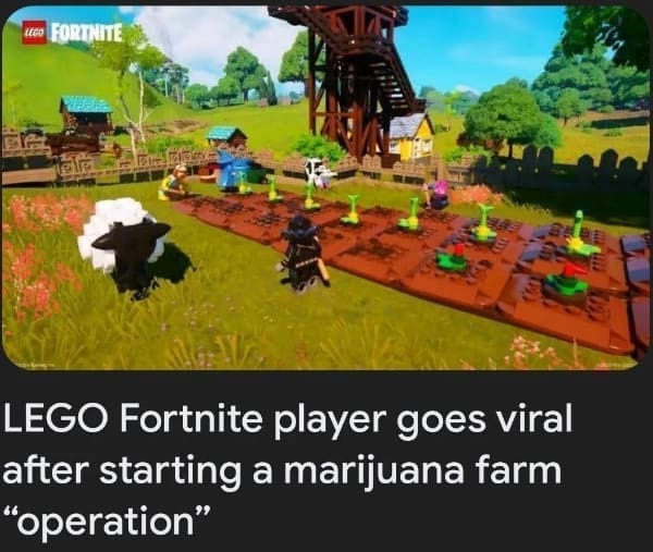 LEGO Fortnite player goes viral after starting a marijuana farm "operation"