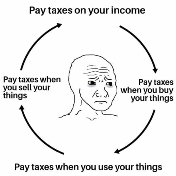 Tax memes Pay taxes on your income Pay taxes when you sell your things Pay taxes when you buy your things Pay taxes when you use your things