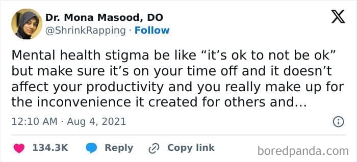 Therapy memes @ShrinkRapping • Follow Mental health stigma be like "it's ok to not be ok" but make sure it's on your time off and it doesn't affect your productivity and you really make up for the inconvenience it created for others and...