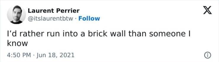 Antisocial Memes I'd rather run into a brick wall than someone I know