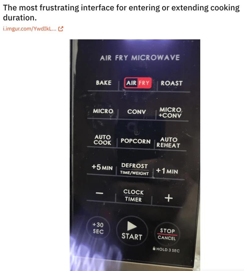 The most frustrating interface for entering or extending cooking duration.