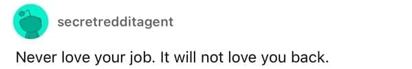 Never love your job. It will not love you back.
