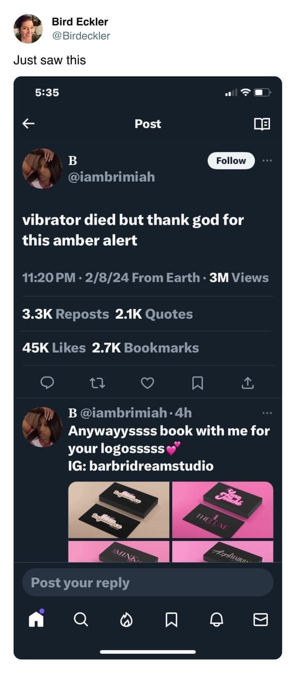 vibrator died but thank god for this amber alert