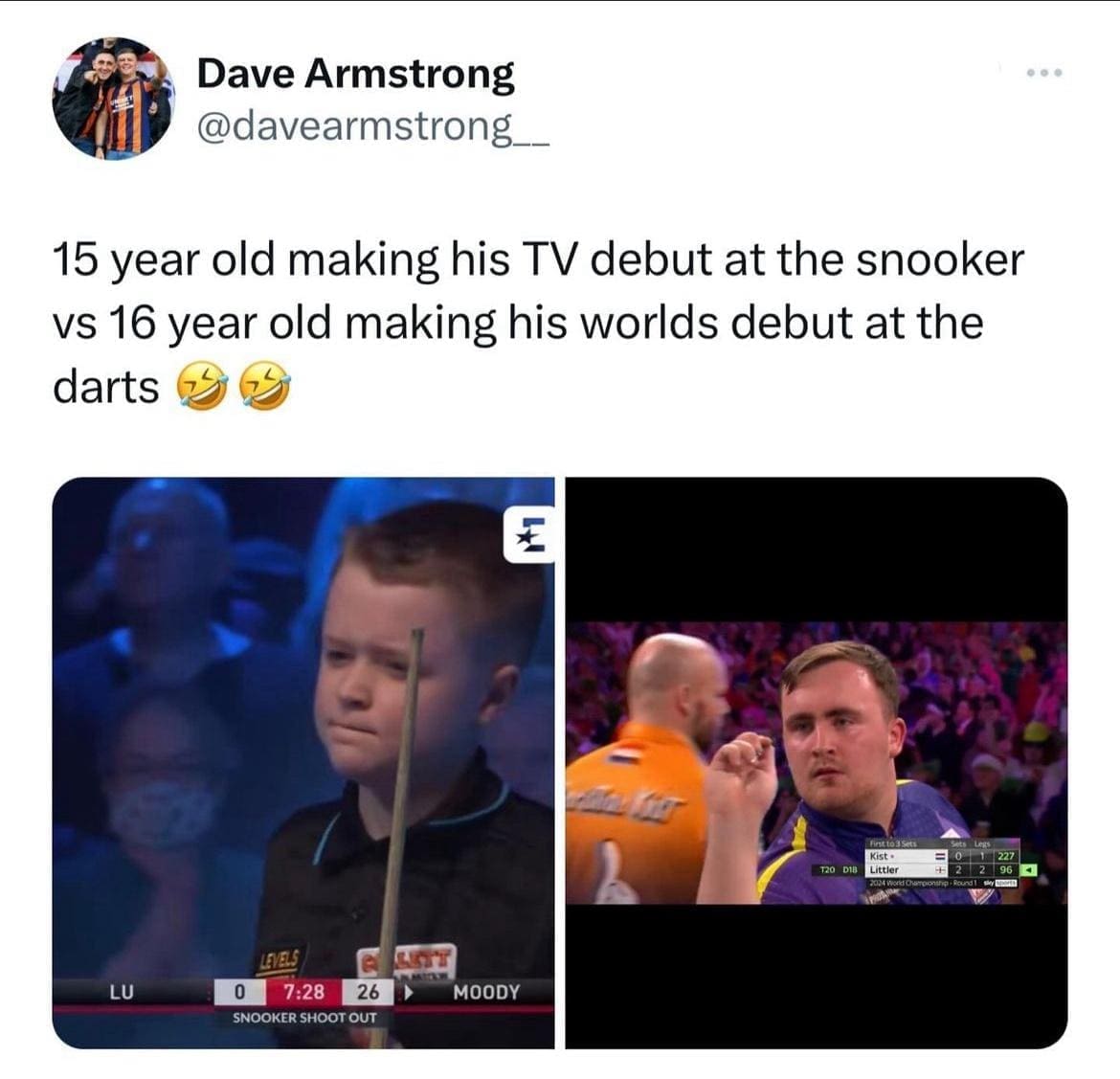 British Memes 15 year old making his TV debut at the snooker vs 16 year old making his worlds debut at the darts