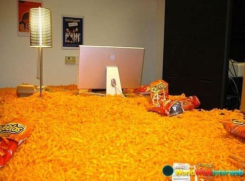 Cheeto Meme office filled with Cheetos
