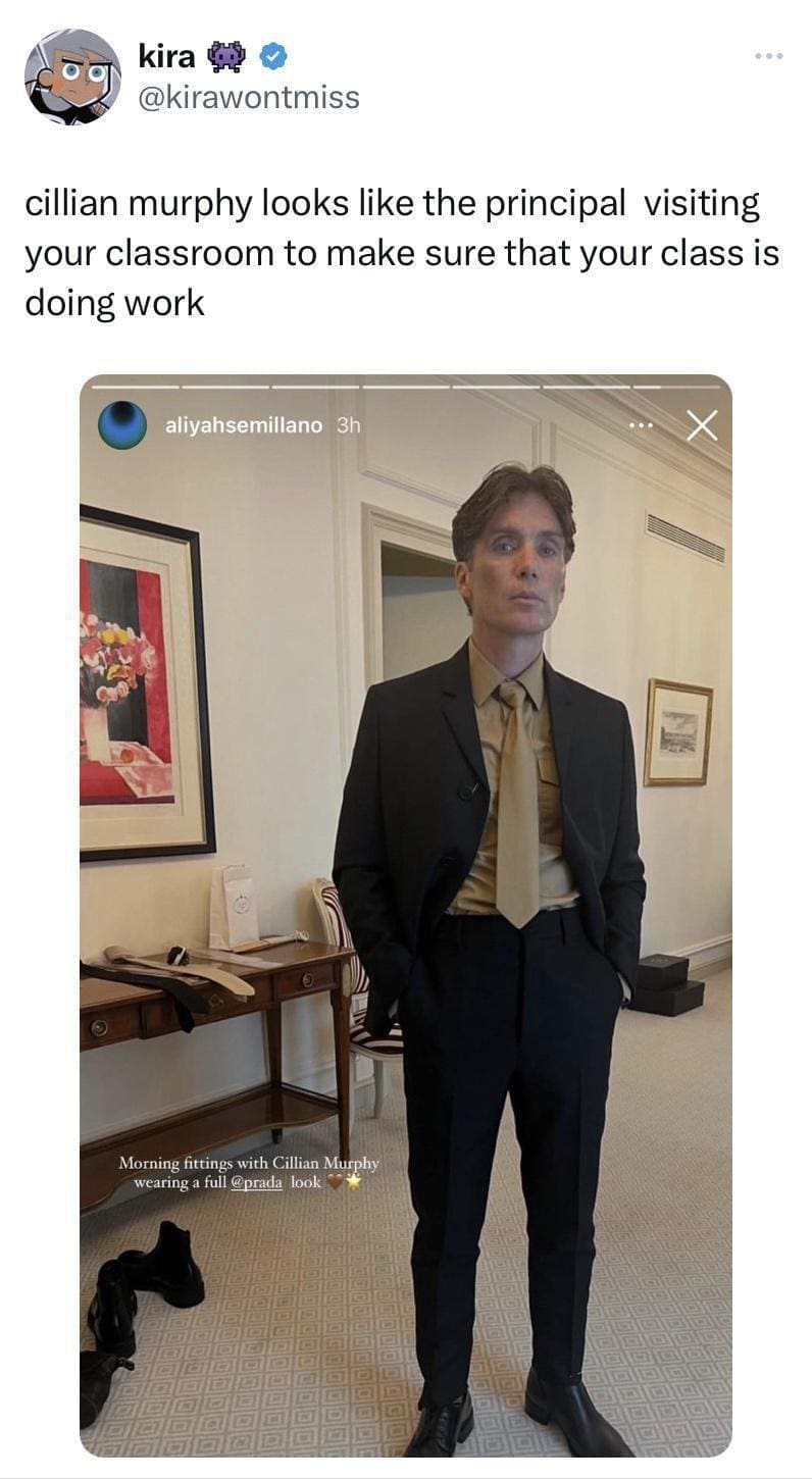 funny memes cillian murphy looks like the principal visiting your classroom to make sure that your class is doing work