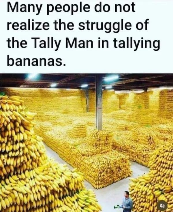 funny memes Many people do not realize the struggle of the Tally Man in tallying bananas.