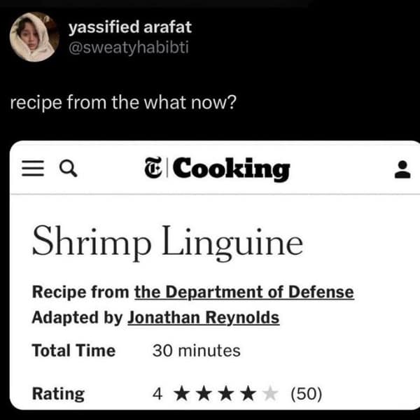 recipe from the what now? Shrimp Linguine Recipe from the Department of Defense