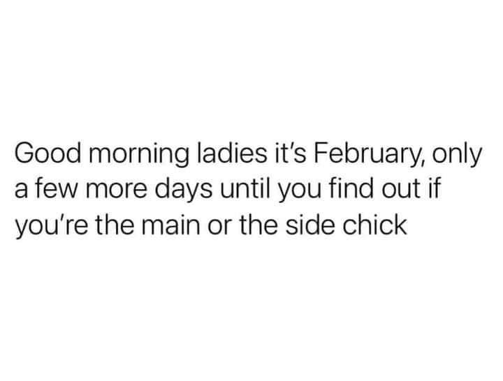 funny memes Good morning ladies it's February, only a few more days until you find out if you're the main or the side chick