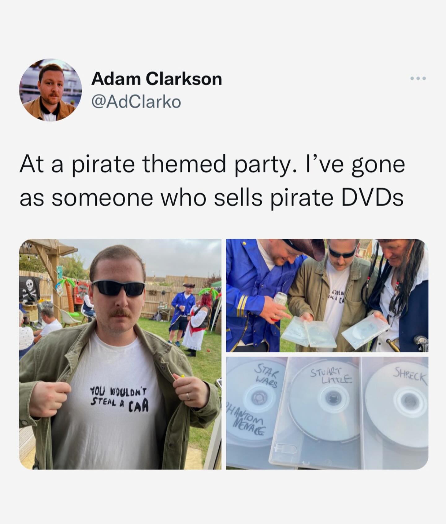 funny pics At a pirate themed party. I've gone as someone who sells pirate DVDs