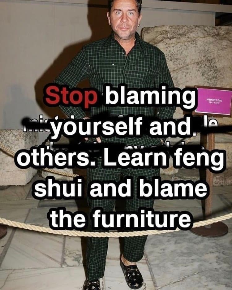 funny memes Stop blaming MEINETE FEO STACHTRE yourself and others. Learn feng shui and blame the furniture