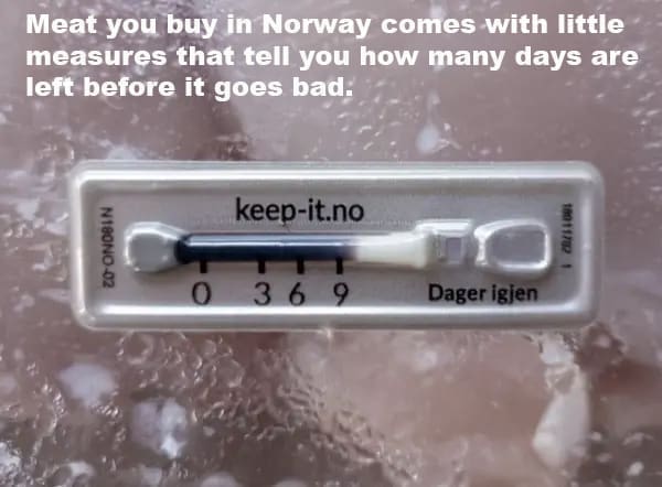 Meat you buy in Norway comes with little measures that tell you how many days are left before it goes bad.