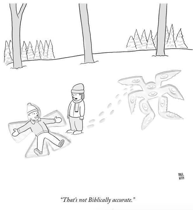 "That's not Biblically accurate." snow angel cartoon
