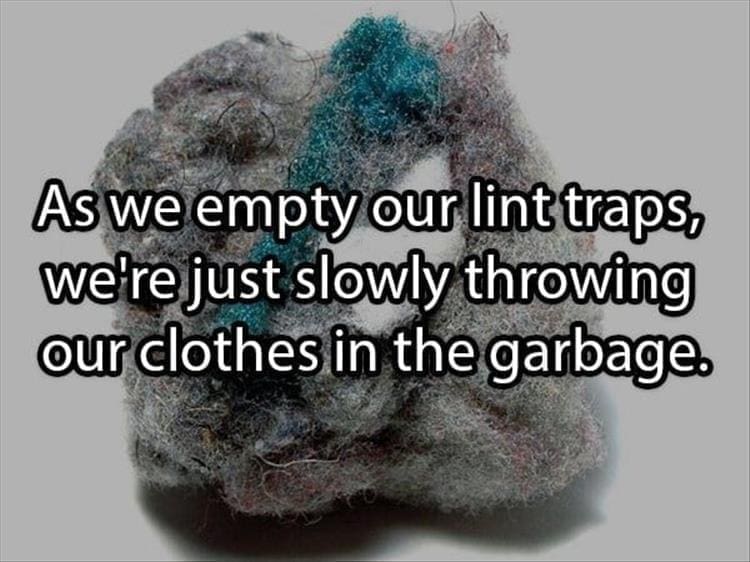 Reddit Shower Thoughts As we empty our lint traps, we're just slowly throwing our clothes in the garbage.