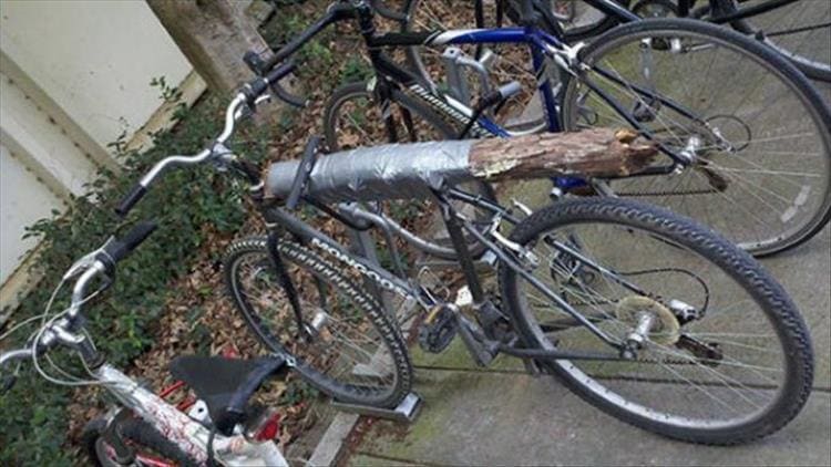 Redneck Engineering bike with log for seat
