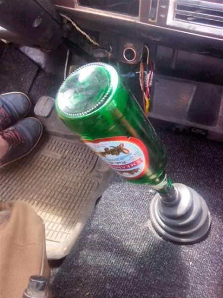 Redneck Engineering beer bottle gear shift