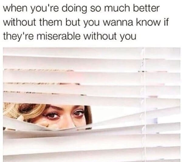 Relationship Drama Memes when you're doing so much better without them but you wanna know if they're miserable without you