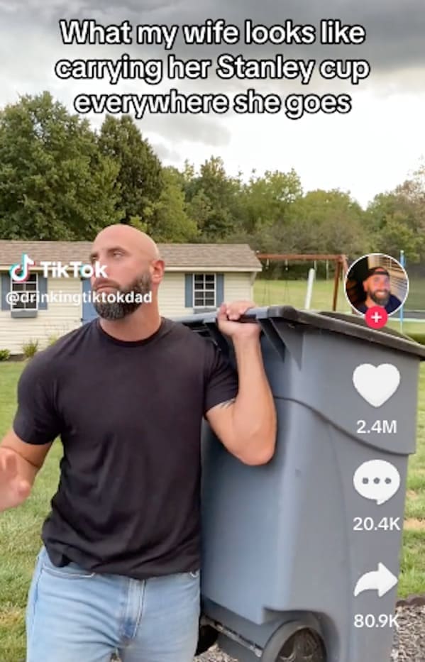 What my wife looks like carrying her Stanley cup everywhere she goes