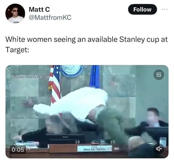 White women seeing an available Stanley cup at Target: