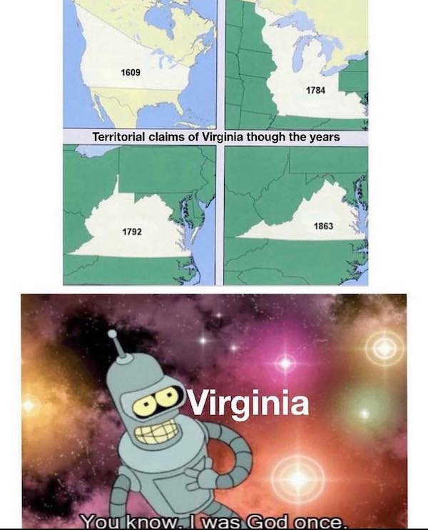 State memes 1609 1784 Territorial claims of Virginia though the years 1863