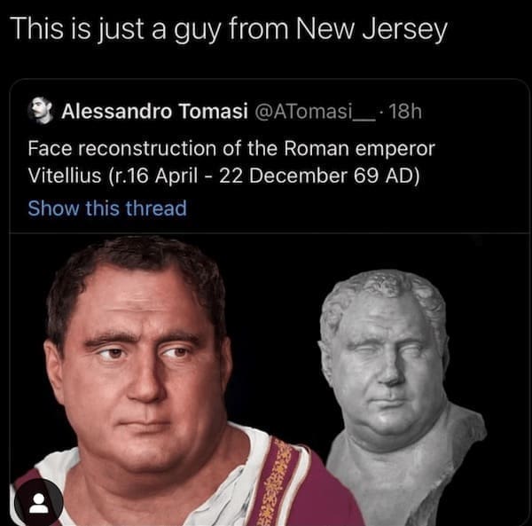 State memes This is just a guy from New Jersey. Face reconstruction of the Roman emperor Vitellius