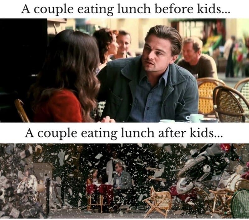 A couple eating lunch before kids... A couple eating lunch after kids...