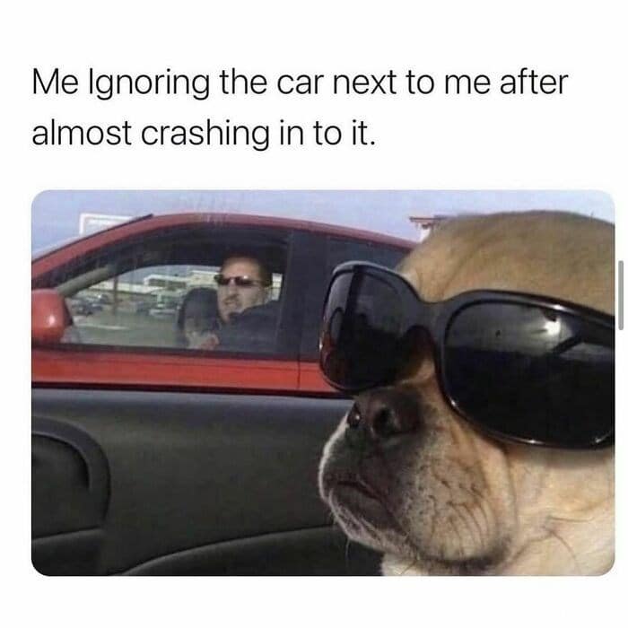 car memes Me Ignoring the car next to me after almost crashing in to it.