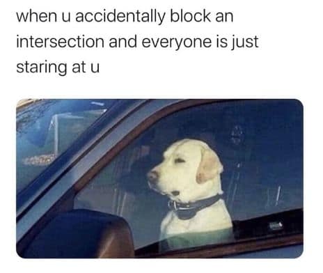 car memes when u accidentally block an intersection and everyone is just staring at u