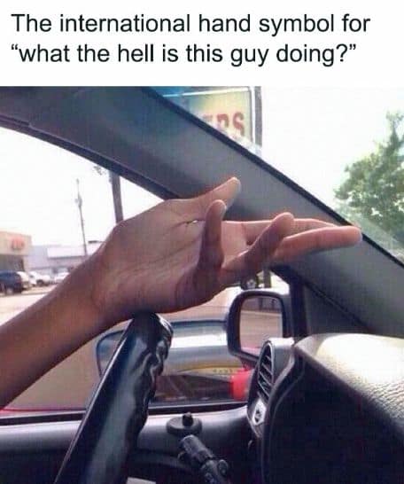 car memes The international hand symbol for "what the hell is this guy doing?"