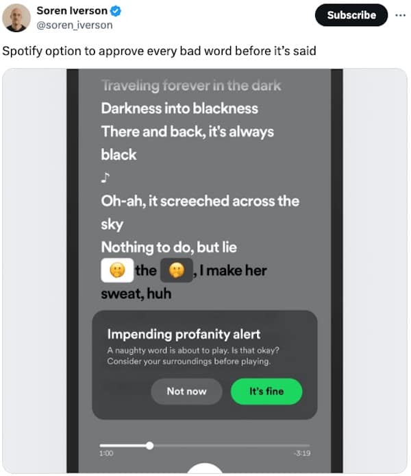 Spotify option to approve every bad word before it's said