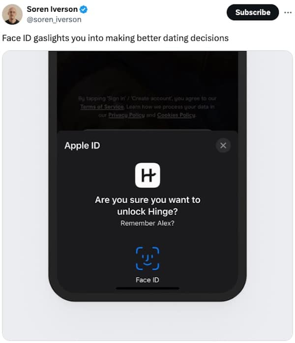 Face ID gaslights you into making better dating decisions Subscribe