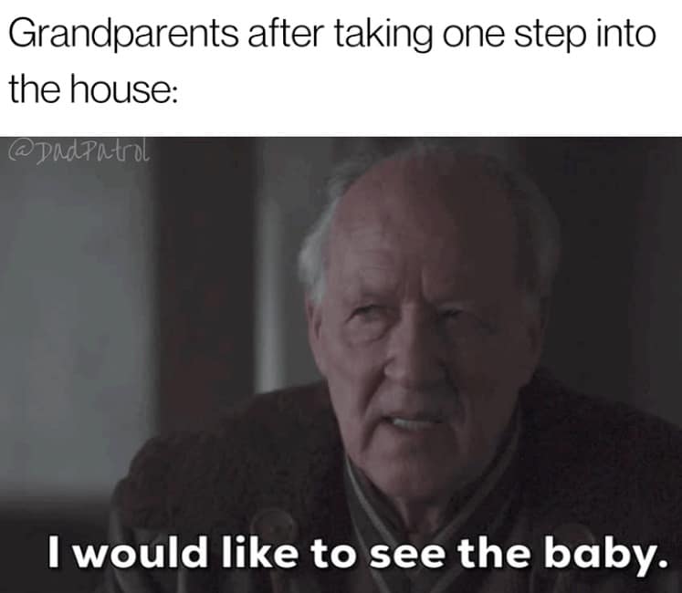 Grandparents after taking one step into the house: