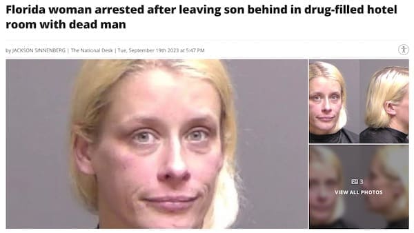 Florida woman arrested after leaving son behind in drug-filled hotel room with dead man