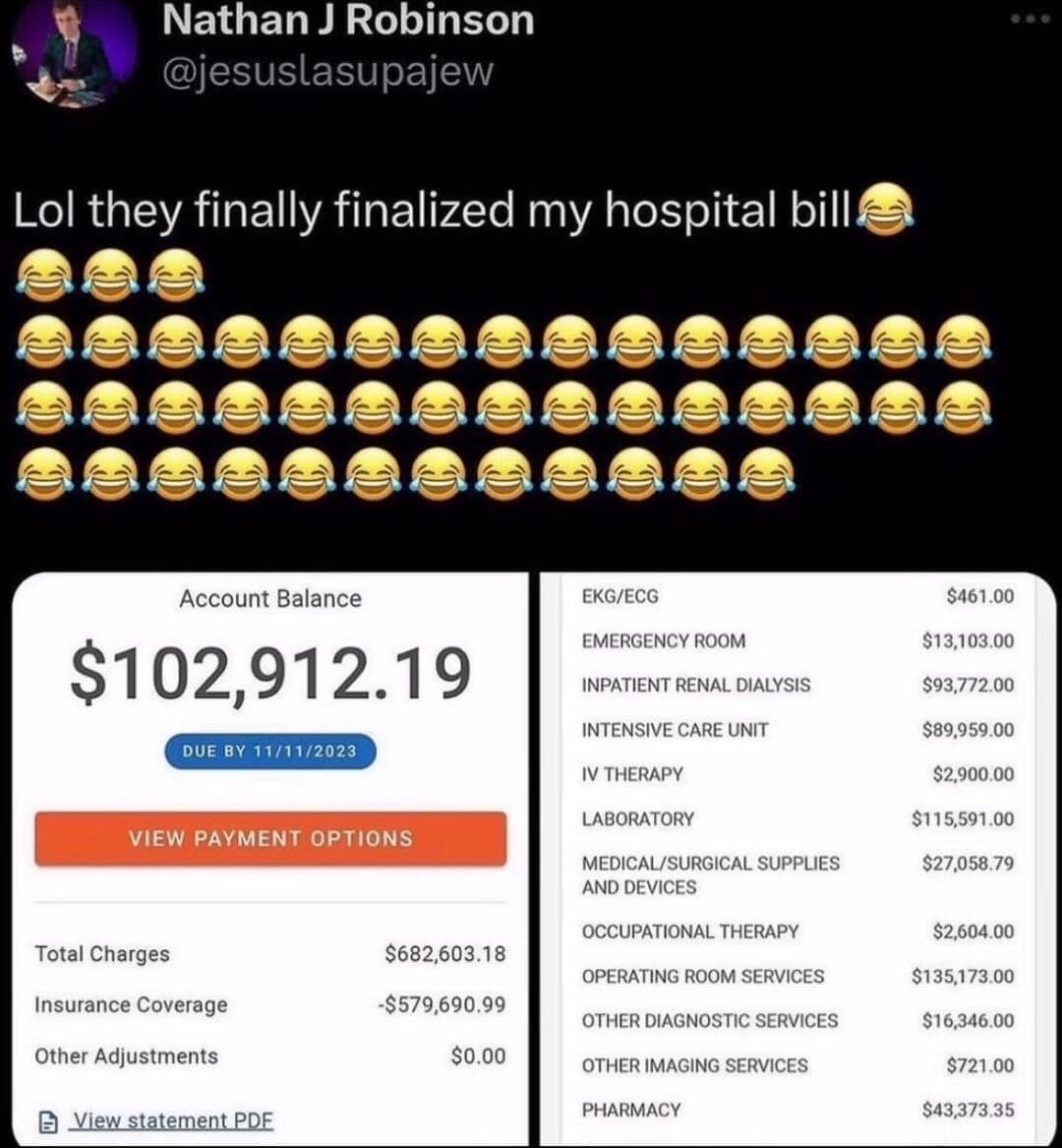 Lol they finally finalized my hospital bill