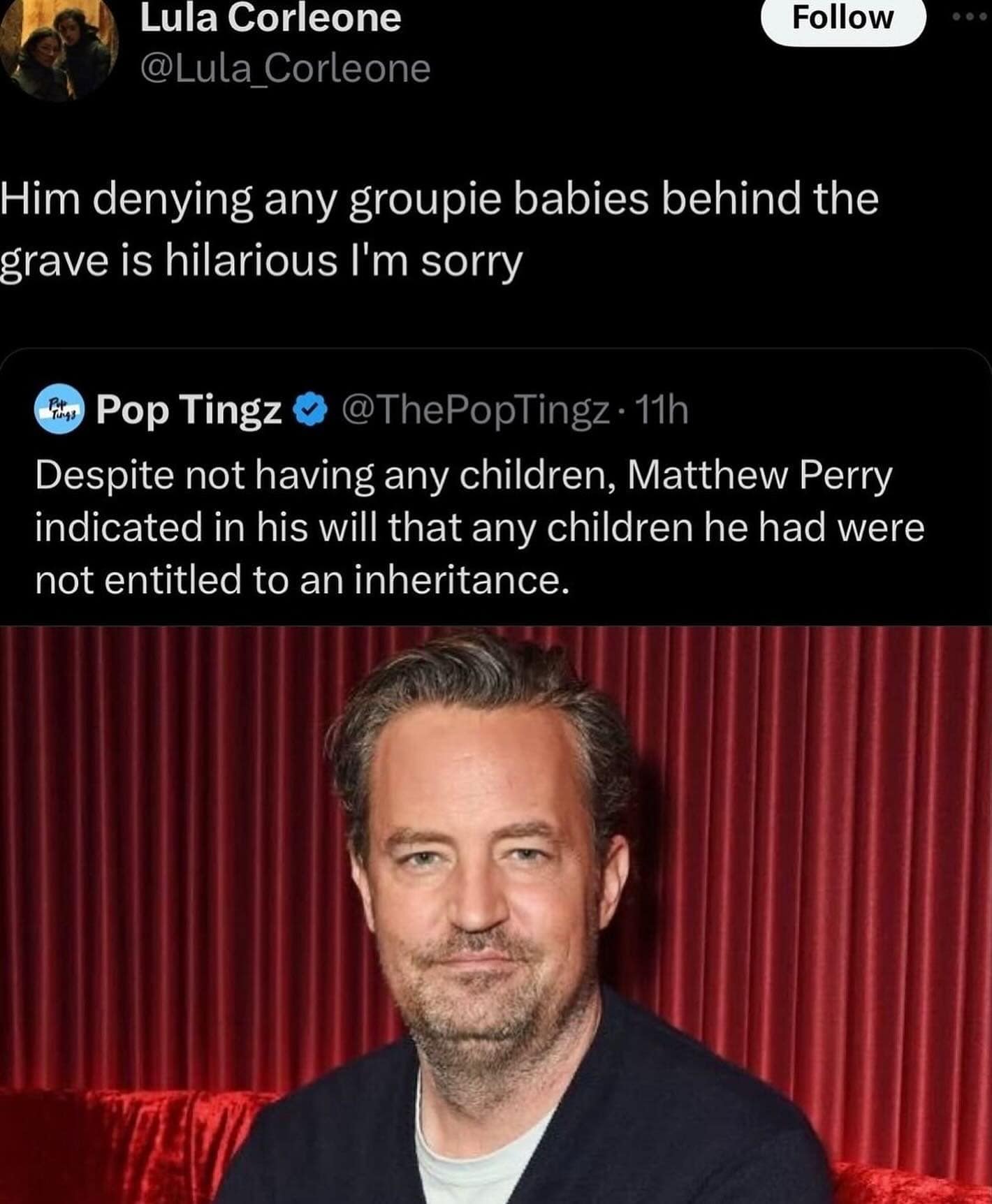 Despite not having any children, Matthew Perry indicated in his will that any children he had were not entitled to an inheritance.