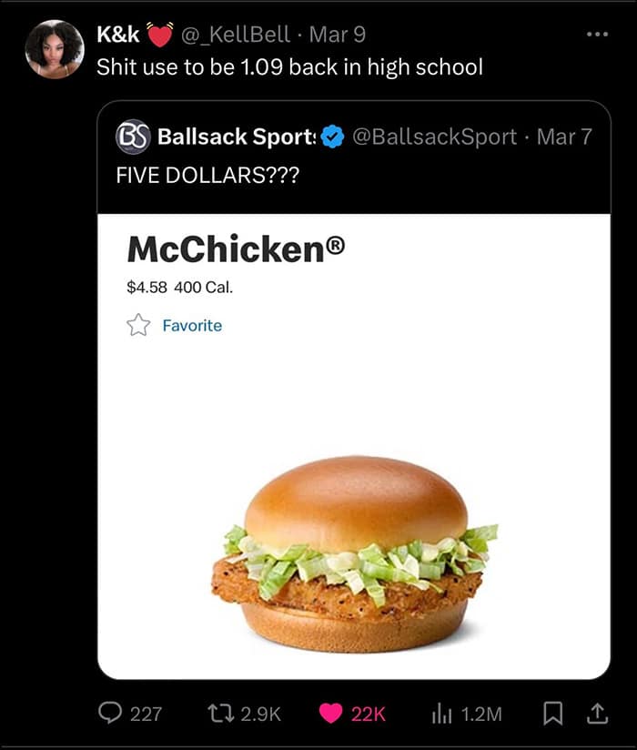 McChicken use to be 1.09 back in high school