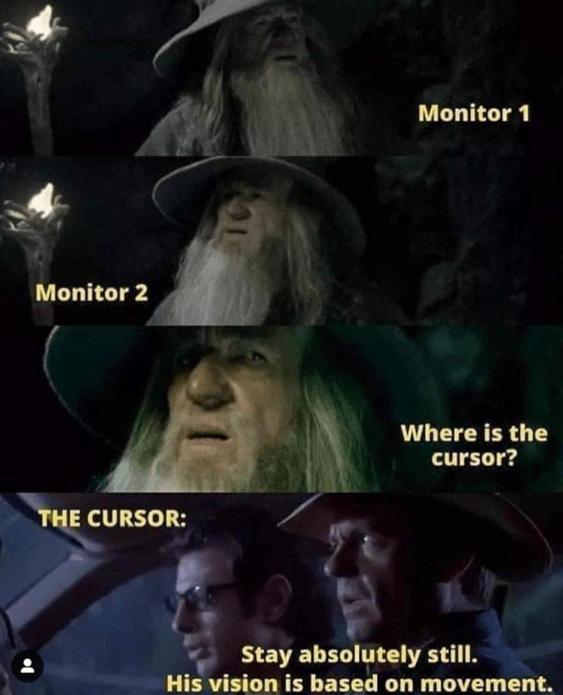 Monitor 1 Monitor 2 Where is the cursor? THE CURSOR: Stay absolutely still. His vision is based on movement.
