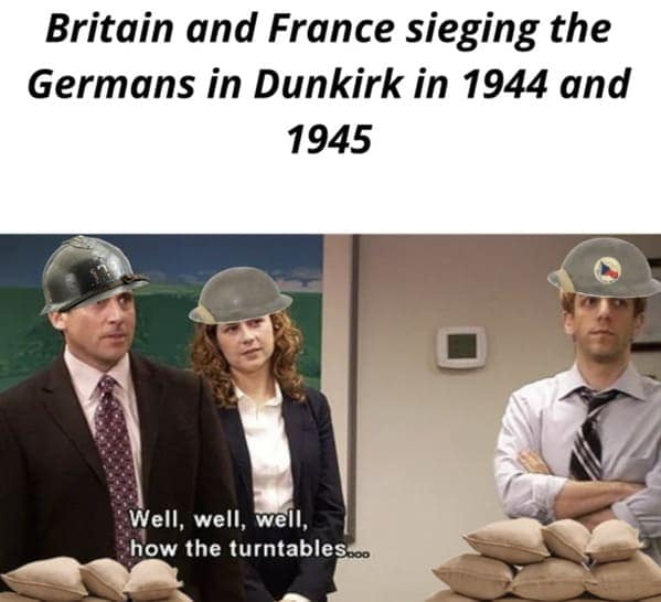 Britain and France sieging the Germans in Dunkirk in 1944 and 1945