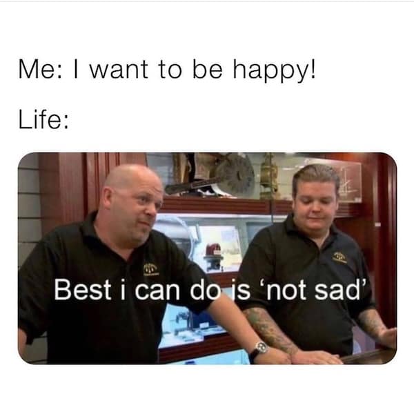 Me: I want to be happy! Life: Best i can do is 'not sad'