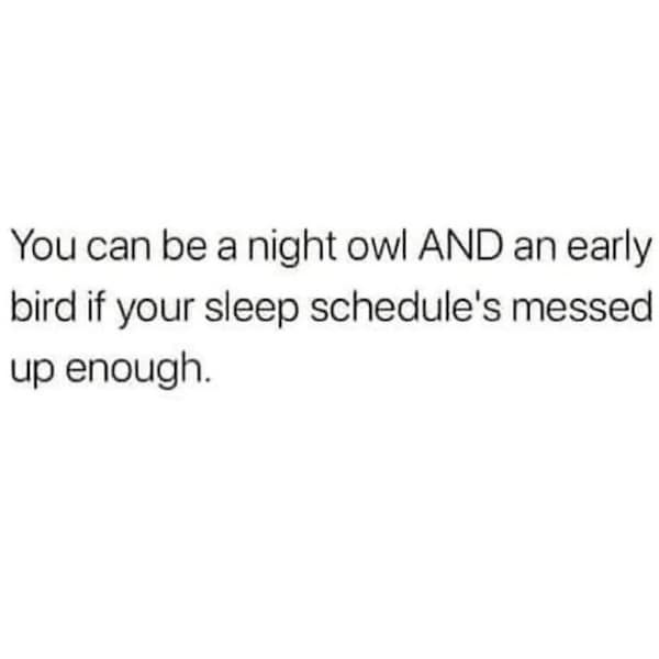 You can be a night owl AND an early bird if your sleep schedule's messed up enough.