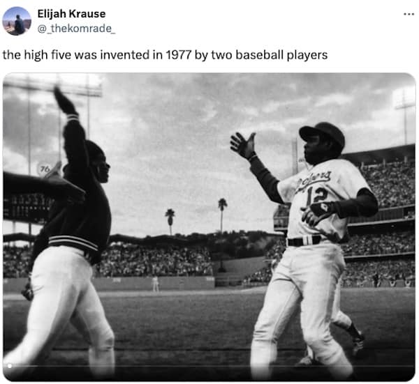 the high five was invented in 1977 by two baseball players