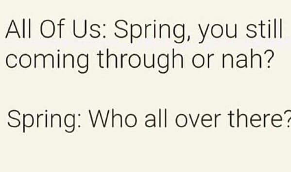 All Of Us: Spring, you still coming through or nah? Spring: Who all over there?