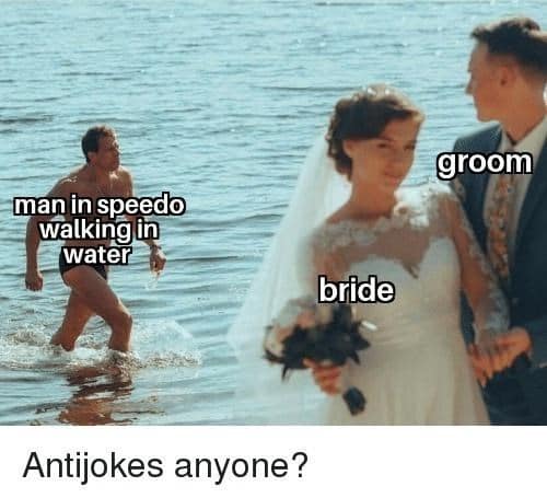 man in speedo walking in water bride Antijokes anyone?