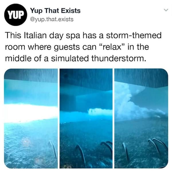 This Italian day spa has a storm-themed room where guests can "relax" in the middle of a simulated thunderstorm.