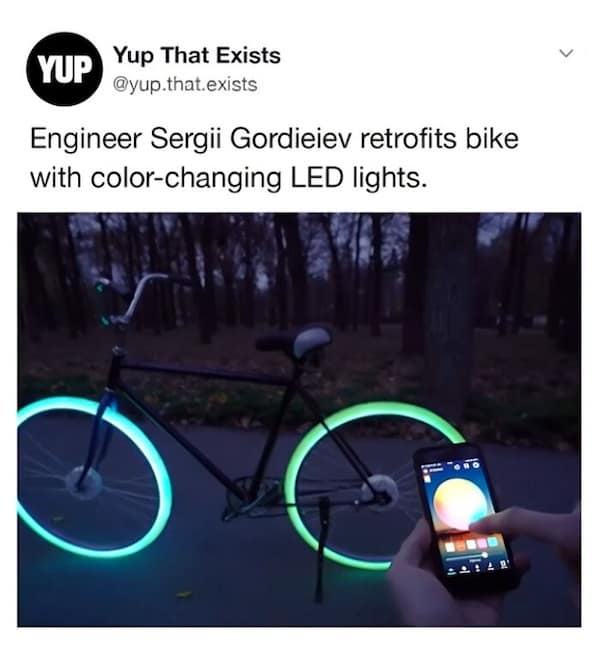 Engineer Sergii Gordieiev retrofits bike with color-changing LED lights.