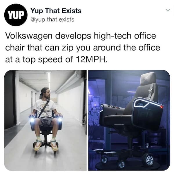 Volkswagen develops high-tech office chair that can zip you around the office at a top speed of 12MPH.