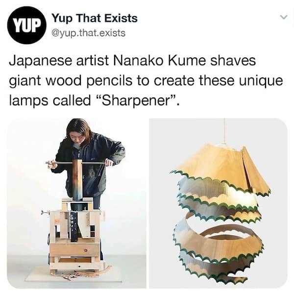 Japanese artist Nanako Kume shaves giant wood pencils to create these unique lamps called "Sharpener"
