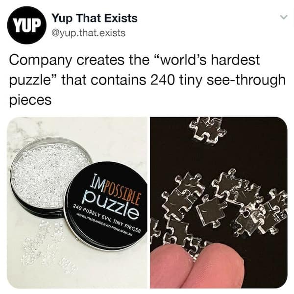 Company creates the "world's hardest puzzle" that contains 240 tiny see-through pieces