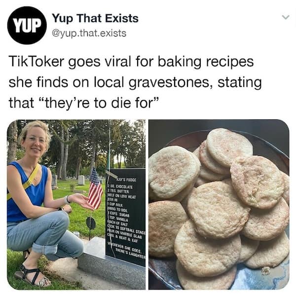 TikToker goes viral for baking recipes she finds on local gravestones, stating that "they're to die for"