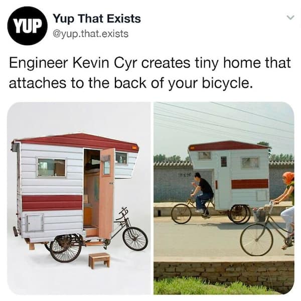 Engineer Kevin Cyr creates tiny home that attaches to the back of your bicycle.